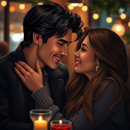 A romantic scene featuring a couple sharing an intimate moment