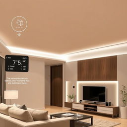 A modern smart home interior showcasing an advanced automation system