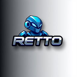 A modern and sleek logo design featuring a stylized robot with an angular and futuristic appearance, incorporating the name 'RETTO' in bold, 3D letters