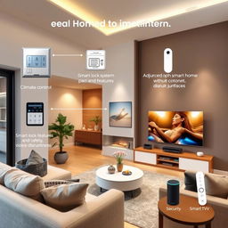 A contemporary smart home living room illustrating advanced automated features