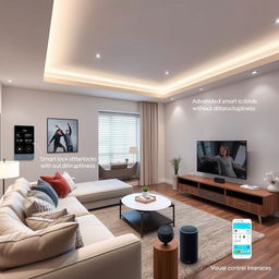 A contemporary smart home living room illustrating advanced automated features