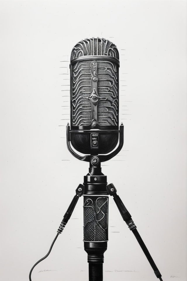 A high-quality, hand-drawn image of a vintage microphone using a sharpie