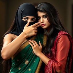 An enticing and dynamic scene featuring two attractive women