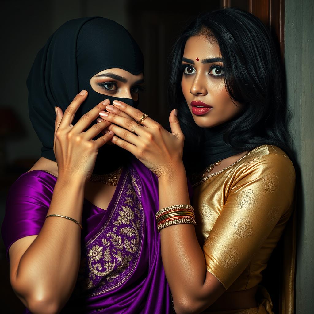 A captivating and intense scene featuring two sexy Indian women