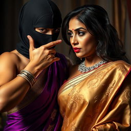 A captivating and intense scene featuring two sexy Indian women
