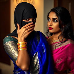 A visually captivating and intense scene featuring two sexy Indian women