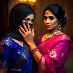 A visually captivating and intense scene featuring two sexy Indian women