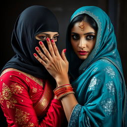 A striking scene featuring two sexy Indian women, creating an intense and alluring atmosphere