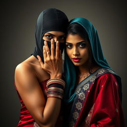 A striking scene featuring two sexy Indian women, creating an intense and alluring atmosphere
