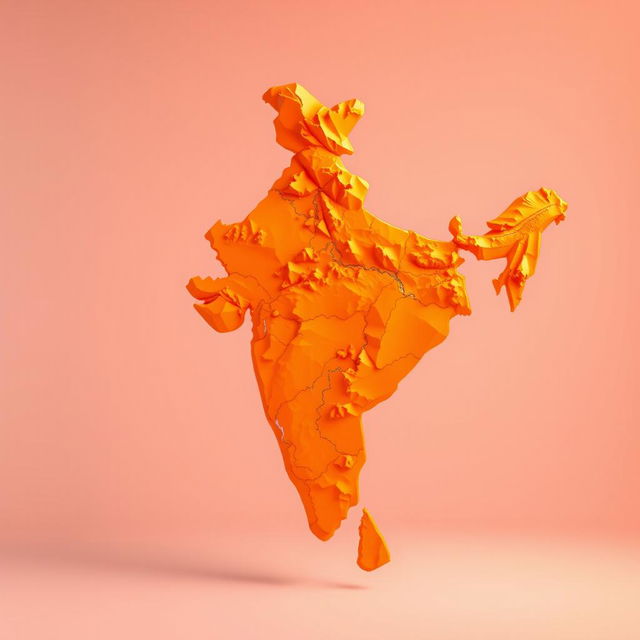 A vibrant 3D representation of the map of India, prominently featuring an orange color scheme