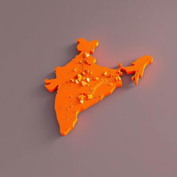 A vibrant 3D representation of the map of India, prominently featuring an orange color scheme