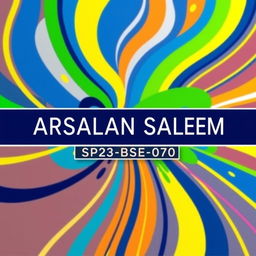 A visually striking design featuring a dynamic and colorful background with abstract shapes and lines, incorporating bright blues, greens, and yellows