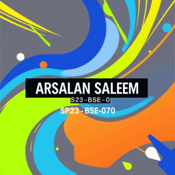 A visually striking design featuring a dynamic and colorful background with abstract shapes and lines, incorporating bright blues, greens, and yellows