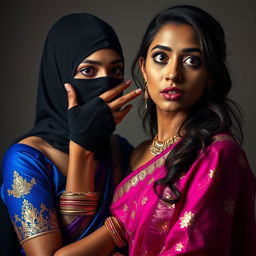 An alluring and captivating scene featuring two sexy Indian women, creating an atmosphere of intrigue and intensity