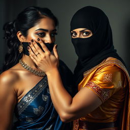 An intense and captivating scene featuring two sexy Indian women