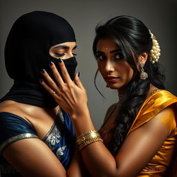 An intense and captivating scene featuring two sexy Indian women