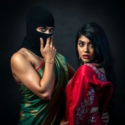 An intriguing and sensual scene featuring two sexy Indian women