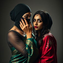An intriguing and sensual scene featuring two sexy Indian women