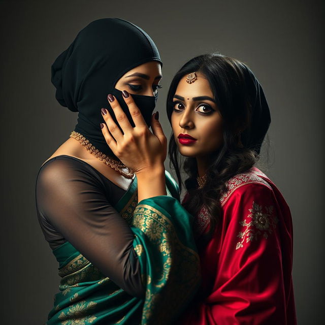 An intriguing and sensual scene featuring two sexy Indian women