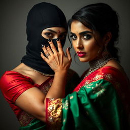 An intriguing and sensual scene featuring two sexy Indian women