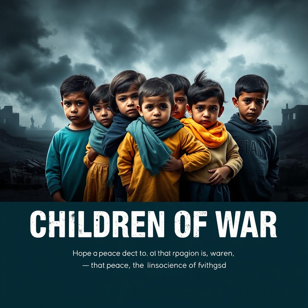 An impactful and thought-provoking poster depicting the theme 'Children of War'