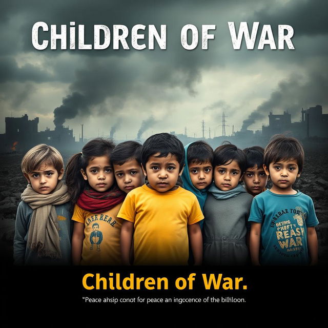 An impactful and thought-provoking poster depicting the theme 'Children of War'