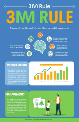 A visually engaging infographic representing the 3M Rule for Personal Finance and Stock Market, focusing on three key concepts: Mindset, Method, and Management