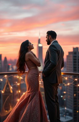 A contemporary romantic scene depicting a couple in an arranged marriage, where they start as enemies and eventually fall in love