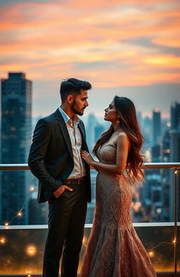 A contemporary romantic scene depicting a couple in an arranged marriage, where they start as enemies and eventually fall in love