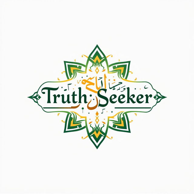 A beautifully designed Islamic logo featuring the phrase "Truth Seeker" in elegant Arabic calligraphy