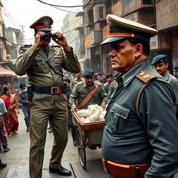 The scene depicts an intense operation by an SP (Superintendent of Police) character, dressed in a smart police uniform, as he orchestrates a plan to catch a corrupt milkman who is involved in bribery
