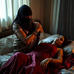 A tense and provocative scene featuring two alluring Indian women