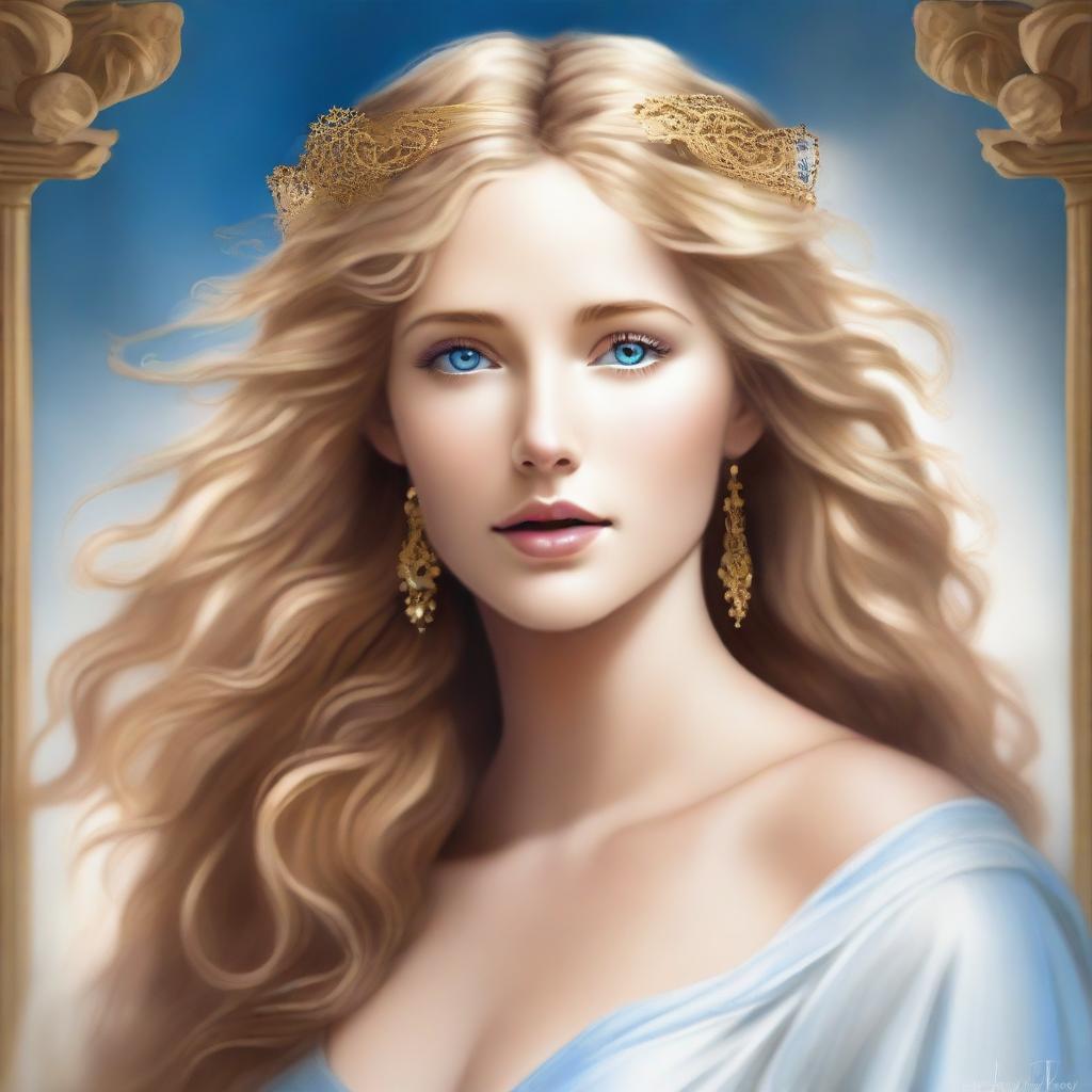 This is a high-quality digital art portrayal of Helen of Troy, renowned for her breathtaking beauty