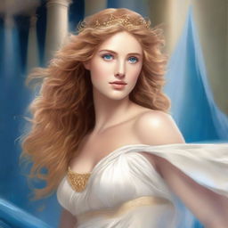 This is a high-quality digital art portrayal of Helen of Troy, renowned for her breathtaking beauty