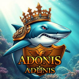 A formidable warrior shark adorned with a magnificent crown, portraying an air of majesty and power