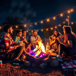 A vibrant scene capturing the essence of 'Nashe ki lat', showcasing a group of friends enjoying a lively gathering