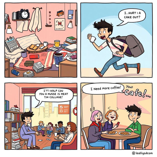 A comic strip capturing the daily life of a college student