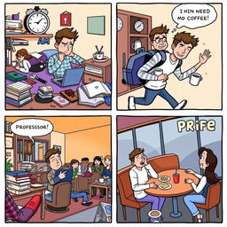 A comic strip capturing the daily life of a college student
