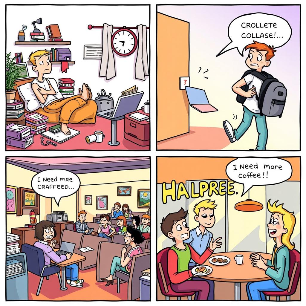 A comic strip capturing the daily life of a college student