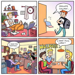 A comic strip capturing the daily life of a college student