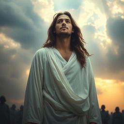 An ethereal and haunting portrait of a martyr, depicting a serene and peaceful expression