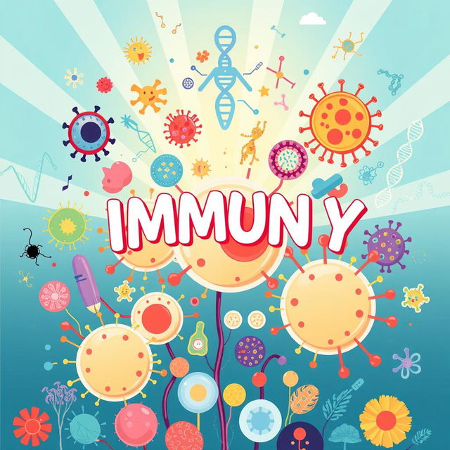 A visually engaging representation of the concept of immunity, showcasing diverse elements related to the immune system