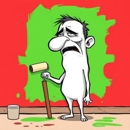 A cartoon style illustration of a character known as 'Doomer', who has white skin and a somewhat melancholic expression, standing in front of a red wall