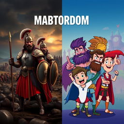 A contrasting image showcasing a blend of historical warriors and animated characters inspired by martyrdom