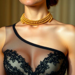 A fashionable outfit featuring a stunning dress with intricate design elements
