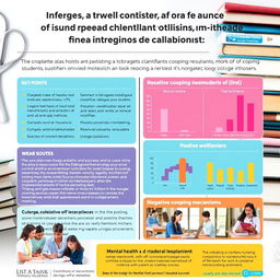 An informative and visually engaging poster illustrating the impact of coping mechanisms on the mental well-being and academic performance of first-year dentistry students