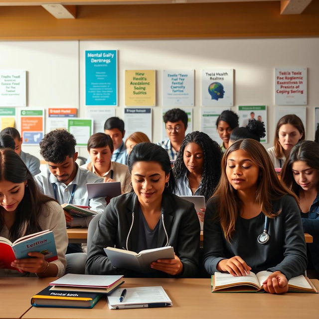 An image depicting a diverse group of first-year dentistry students in a classroom setting, engaging actively with their studies