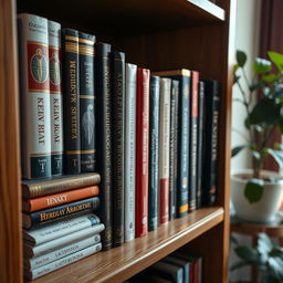 A neatly arranged collection of medical-related books on a wooden bookshelf, showcasing various titles and colorful book covers