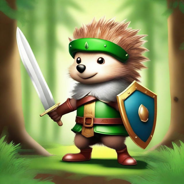 A digital art image showcasing a brave hedgehog warrior