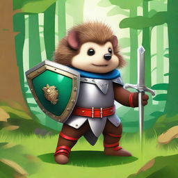 A digital art image showcasing a brave hedgehog warrior